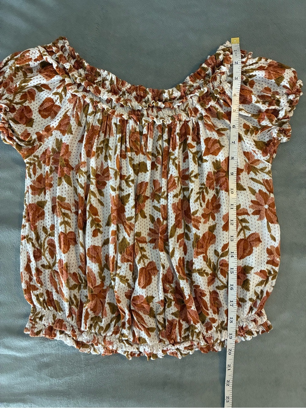 Off-Shoulder Floral Smocked Top in Rust Floral - Picture 8 of 8